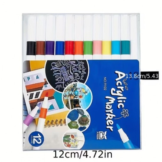 Acrylic markers,12 colors, quick-drying, with a rubber grip, suitable for all surfaces.